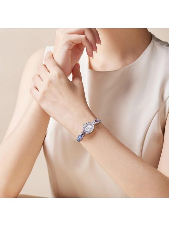 Women\'s Silver Vintage Bracelet Elegant Jade Oval Dial Quartz Dress Wrist Watch main image 4